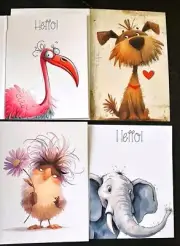 4 Adorable Animal Greeting Cards Set With Envelopes
