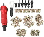 Rivet Nut Drill Adapter Kit, Cordless Rivet Gun Drill Adapter, Electric Rivet Nut Tool Attachment with 6 Interchangeable Heads 150 Nuts and Carrying Case, M3 M4 M5 M6 M8 M10