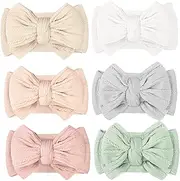 CÉLLOT 6 Pcs Super Stretchy Soft Handmade Headbands with Double Bows Head Wrap Nylon Hair Accessories For Newborn Baby Girls Infant Toddlers Kids(Light Colors)