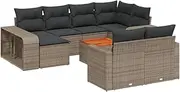 vidaXL Outdoor Garden Sofa Set - 11 Piece Grey Poly Rattan with Cushions - Patio/Garden/Deck Modular Seating - Storage Function - Removable Covers