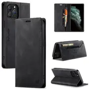 AutSpace For Apple iPhone 11 Pro Max Case RFID Blocking Retro Flip Premium Leather Card Holder Wallet Cover - Black