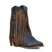 Corral Ladies Fringe Ankle Brown & Denim Overlay Pointed Toe Boots Z5154