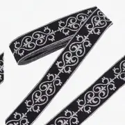 "Silver BloomCraft Jacquard Ribbon - 4 Yards of 1.83" Wide Floral Embroidered Tr