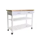 Kitchen Storage Trolley Island Bench with Wheels Wooden Utility Cart Workbench