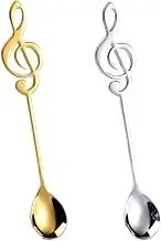 Music Note Spoons for Music Lover Gifts for Women Men Coffee Spoons Set for Coffer Lover Birthday Gifts for Friend Family Stainless Steel Musical Teaspoons Set of 2 (Gold + Silver)