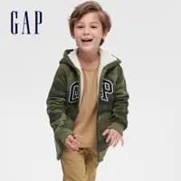 在飛比找蝦皮商城優惠-Gap 男童裝 Logo簡約仿羊羔絨連帽外套-綠色迷彩(59