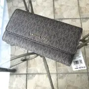 Michael Kors Brown Flat Wallet MK Signature Trifold Credit Card Holder id Clutch
