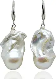 [Fivean] Women's Earrings White Natural Large Pearl Pendant Silver Earrings Flame Ball Large Baroque Pearl Drop Earrings, Silver, Pearl