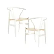 Anemone Set of 2 Wishbone Dining Chair Beech Timber Replica Hans Wenger - White
