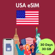 USA Prepaid Travel eSIM Card 30GB Data 5G & 4G Lte 30 Days