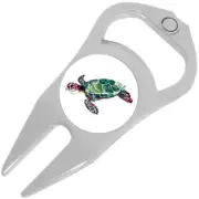 Watercolor Sea Turtle Golf Ball Marker Divot Repair Tool Bottle Opener