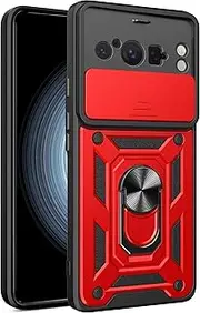 Compatible with Google Pixel 6 Pro Phone Case,Compatible with Google Pixel 6 Pro 5G GLUOG G8VOU GF5KQ Magnetic Bracket [PC+TPU] 2 in 1 Slide Lens Kickstand Red