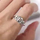 3.00 CT Emerald Three Stone Moissanite Prong Set Engagement Ring 14K White Gold