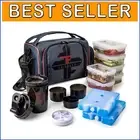 Red Reusable Lunch Bag with 6 Containers & XL Ice Packs - Meal Prep Essential
