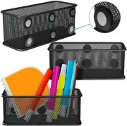 Mesh Magnetic Storage Baskets - Set of 3 (Black) with Anti-Slip Black-3 pcs