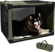 Portable Travel Dog Crate 4-Door Soft Sided 42 Inch Collapsible Dog Crate with C