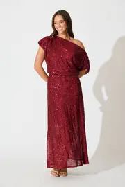 Women's Party Amiri Off Shoulder Maxi Dress Off The Shoulder in Red Wine Sequin 8