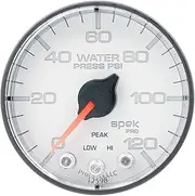 AUTO METER P345128 Gauge, Water Press, 2 1/16", 120Psi, Stepper Motor W/Peak & Warn, White/Black, Spek-Pro