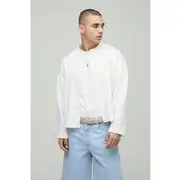 Mens Ecru Oversized Boxy Waffle Cropped Button Cardigan