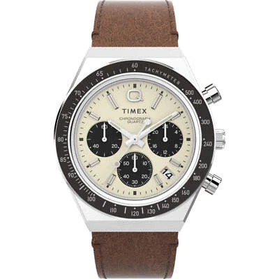 Timex Men's Watch Q Chronograph Rotating Bezel Cream and Black Dial TW2V42800