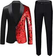 [Zadaos] Men Sequin Suit (Jacket + Pant) Wedding Stage Performance Dress Blazers and Trousers