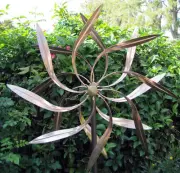Stanwood Wind Sculpture - Kinetic Copper Dual Spinner - Dancing Willow Leaves
