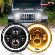 Yellow Halo 7" LED Headlights Round Projector For Jeep Wrangler JK TJ LJ CJ Pair (for: Jeep)
