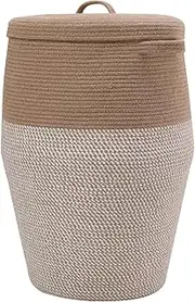 Tall Extra Large Storage Basket with Lid, Cotton Rope Storage Baskets, Laundry Hamper with Cover, Toy Bin, for Toys Blankets Storage in Living Room, Baby Nursery (Jute/White Mix, 26"x20")