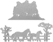Metal Three Men on Horseback Cutting Dies,Two Walking Horses Tree Die Cuts Embos