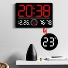 Room LED Wall Clock with Temperature Date Display Adjustable Brightness Remote