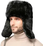 [WUODHTW] Men's Winter Ushanka Earflap Trooper Hat Aviator Windproof Hat Faux Fur Warm Hat Ski Beanies Cap Berets Skull caps