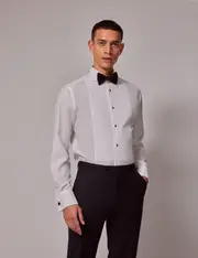 Hawes & Curtis White Waffle Design Extra Slim Fit Evening Shirt | Double Cuff Size: 16" collar, 34" sleeve