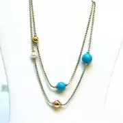 David Yurman Turquoise Pearl Silver/14K XL Solari Chain Station Necklace 36"