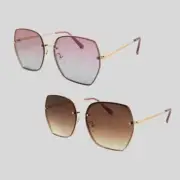 Eyewear UV 80s Retro Metal Frame Ladies Oversized Square Sunglasses