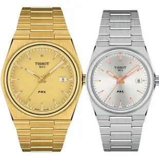 【TISSOT 天梭】官方授權 PRX系列 70年代石英對錶 情侶手錶 送行動電源(T1374103302100+T1372101103100)