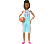 Barbie Made to Move Doll & Accessories, Brunette Basketball Player Wearing Removable Uniform with Ball, 22 Bendable Joints, HKT74