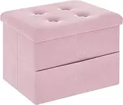 Small Storage Ottoman Foot Rest, Velvet Ottoman with Storage and Side Pocket, Pink Foot Rest for Couch, Foldable Footstool Ottoman for Chair,Living Room&Dorm, 16"x12"x12" Pink