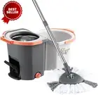 Spin Mop and Twin Bucket Set Tile Wood Floor Cleaner 4 Microfibre Heads Magic