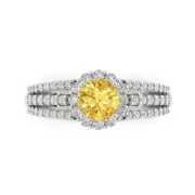 1.98 ct Round Halo Yellow Stone Promise Wedding Engagement Ring 14k White Gold