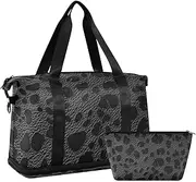 Black Leopard Animal Print Large Gym Bag Carry On Tote Bag with Adjustable Strap for Yoga Large Capacity, black leopard animal print, 1 size