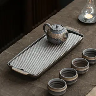 茶盤小型干泡茶臺家用陶瓷功夫茶盤粗陶鎏金瀝水盤茶托日式小茶臺