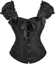 [BaronHong] Womens Tank Corset Top Steel Boned Waist Shapewear Sexy Backless Floral Body Shape Lingerie (Black, L), black, Large