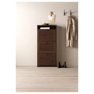 北歐工業風格IKEA宜家BRUSALI三格鞋櫃收納櫃抽屜櫃置物櫃邊櫃/棕色/130x30x61/二手八成新/特$1780