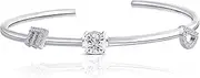 DovEggs Platinum Plated Silver 1.34ct Center 6.5mm G-H-I Color Heart Arrows Cut Moissanite Elastic Adjustable Bangle Bracelet with Accents for Women Girls