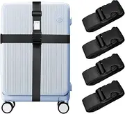 [AZPPANXI] 4 Pack Luggage Straps for Suitcases, Travel Adjustable Luggage Band Bag Straps with Luggage Tag, Heavy Duty Non-Slip Suitcase Belt with Quick-Release Buckle Ensure Suitcase Security, Black