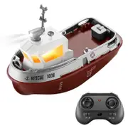 Remote Control Boat, 2.4GHZ 1:32 Waterproof Mini Tugboat with Lights, Rechargeable Electric Toy for Kids Boys Girls