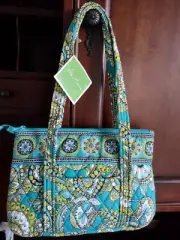 Vera Bradley Peacock Blue Green Paisley Little Betsy Small Zip Shoulder Tote Bag
