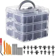 795 Pcs Car Retainer Clips Plastic Fasteners Kit Fender Rivet Clips, 16 Most Popular Sizes Auto Push Pin Rivets Kit with 10 Cable Ties and 5 Fasteners Remover Tools