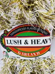 Vtg NOS KMART Christmas Tinsel Garland 40ft 3” Gold White Lush & Heavy