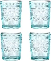 Amzcku Blue Drinking Glasses Set of 4, Vintage Glassware 10 oz- For Cocktails, Mixed Drinks, Whiskey, Beverage, Water, Milk and Juice